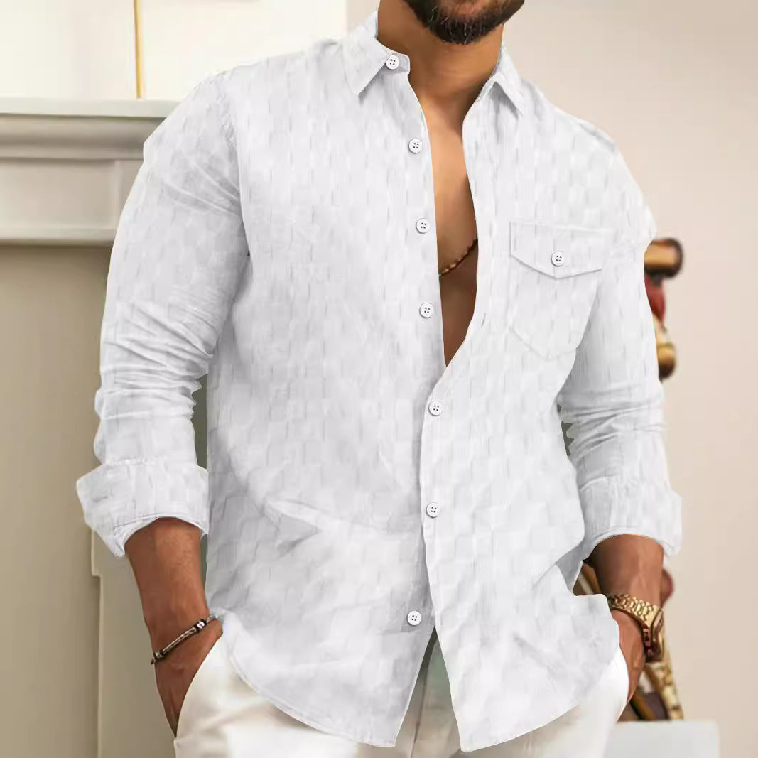 Plaid Jacquard Long Sleeve Lapel Shirt null
