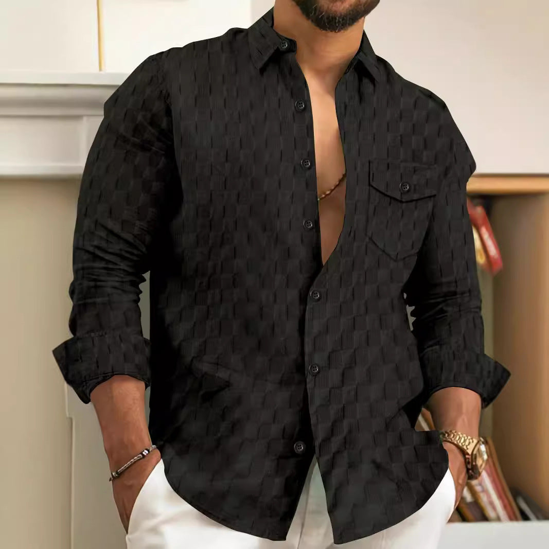 Plaid Jacquard Long Sleeve Lapel Shirt null