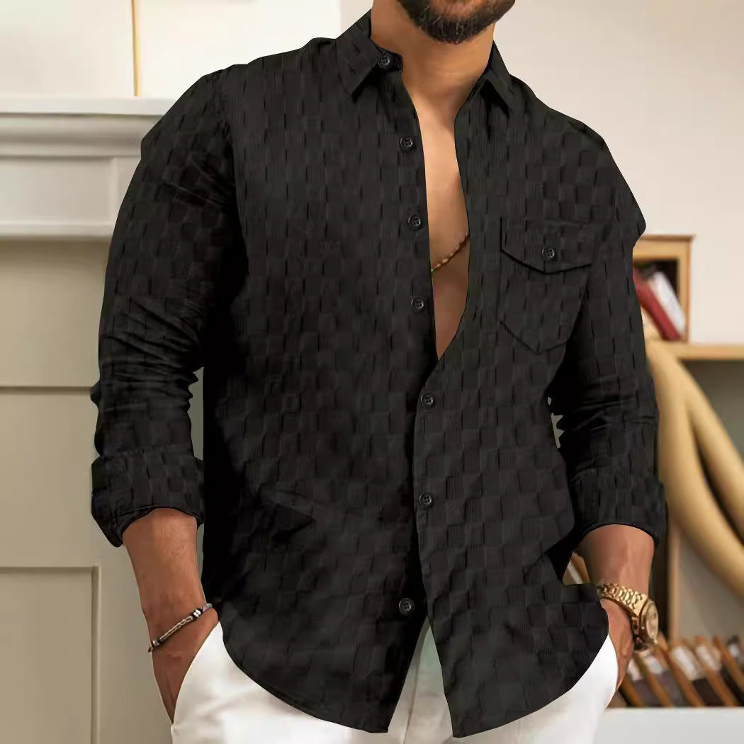 Plaid Jacquard Long Sleeve Lapel Shirt null