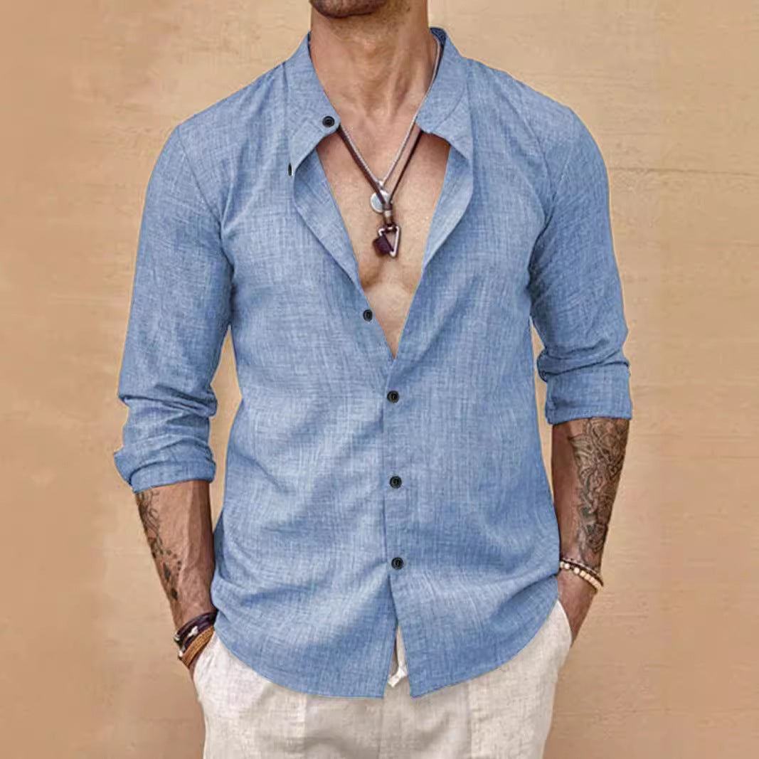 Stand Collar Long Sleeve Shirt null