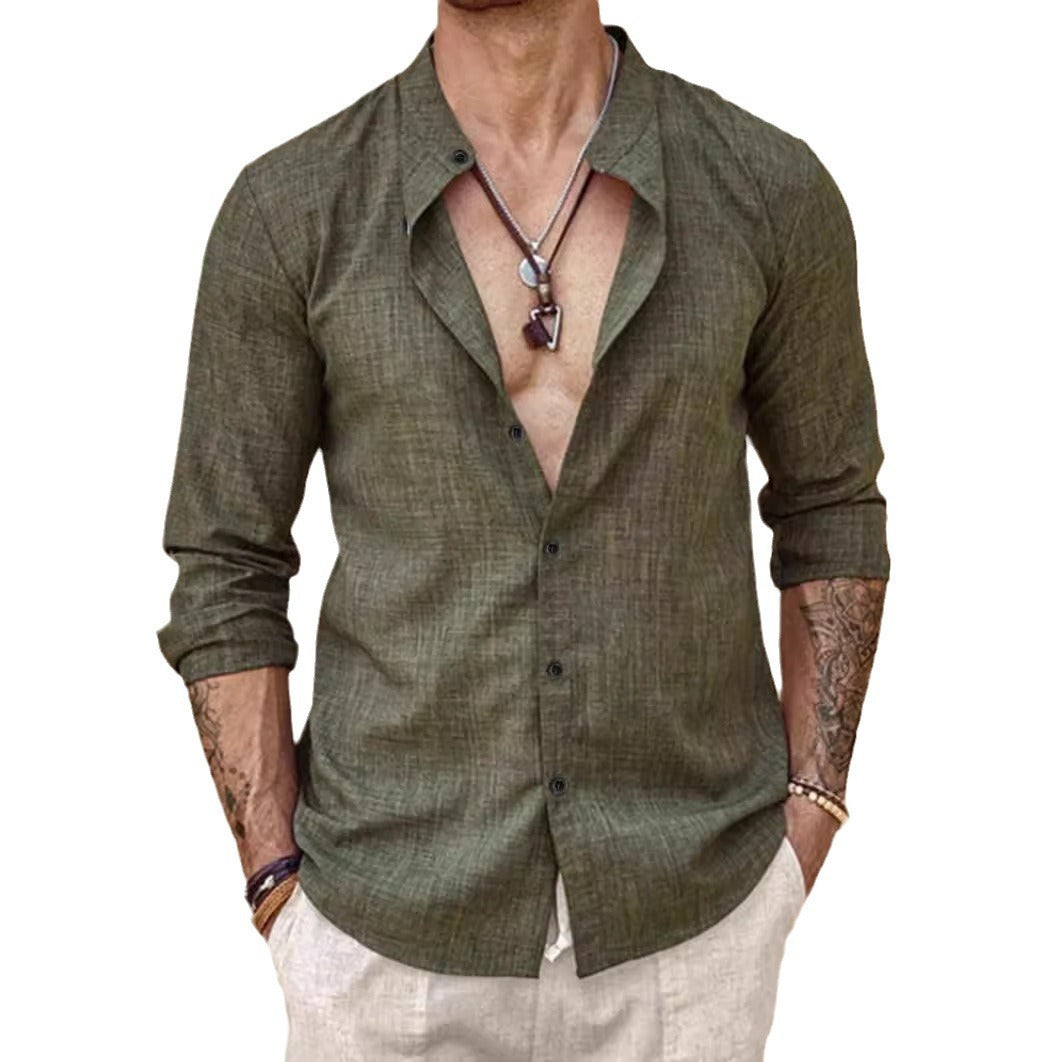 Stand Collar Long Sleeve Shirt null