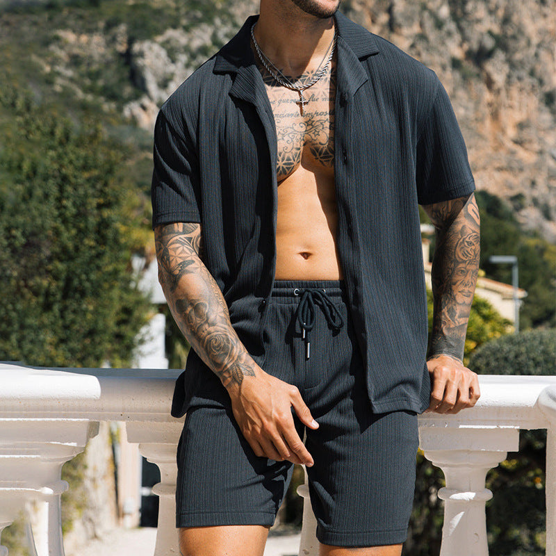 Lapel Button Shirts And Shorts Two Piece null