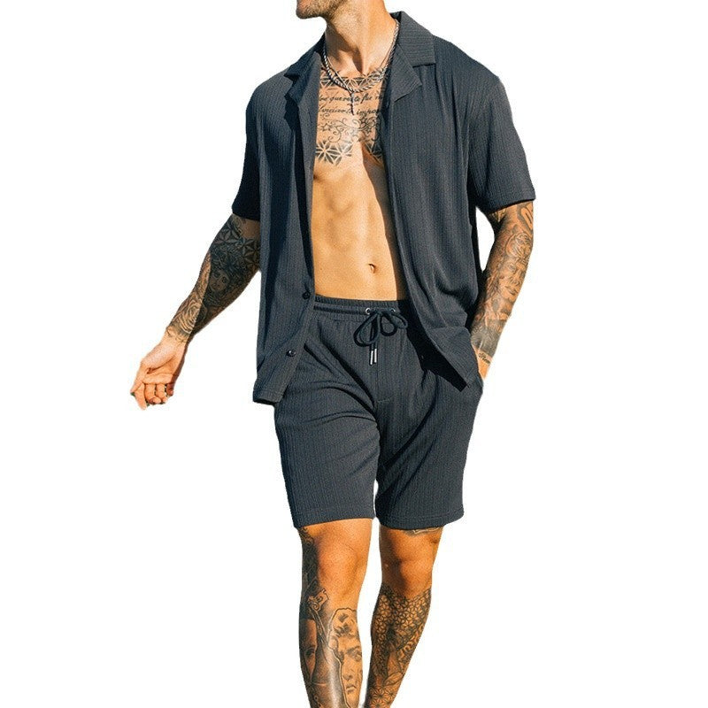 Lapel Button Shirts And Shorts Two Piece null