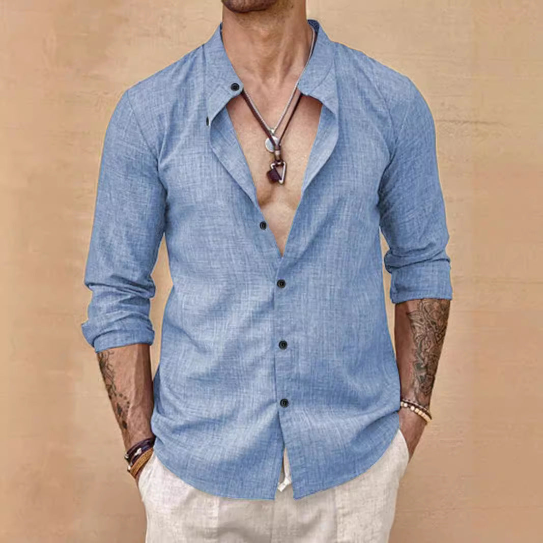 Stand Collar Long Sleeve Shirt null