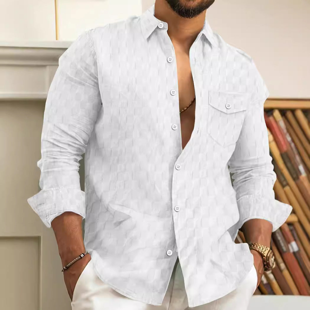 Plaid Jacquard Long Sleeve Lapel Shirt null