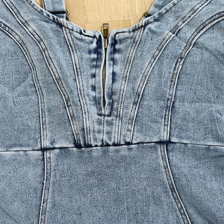 U-Neck Denim Slim Fit Slit Dress null