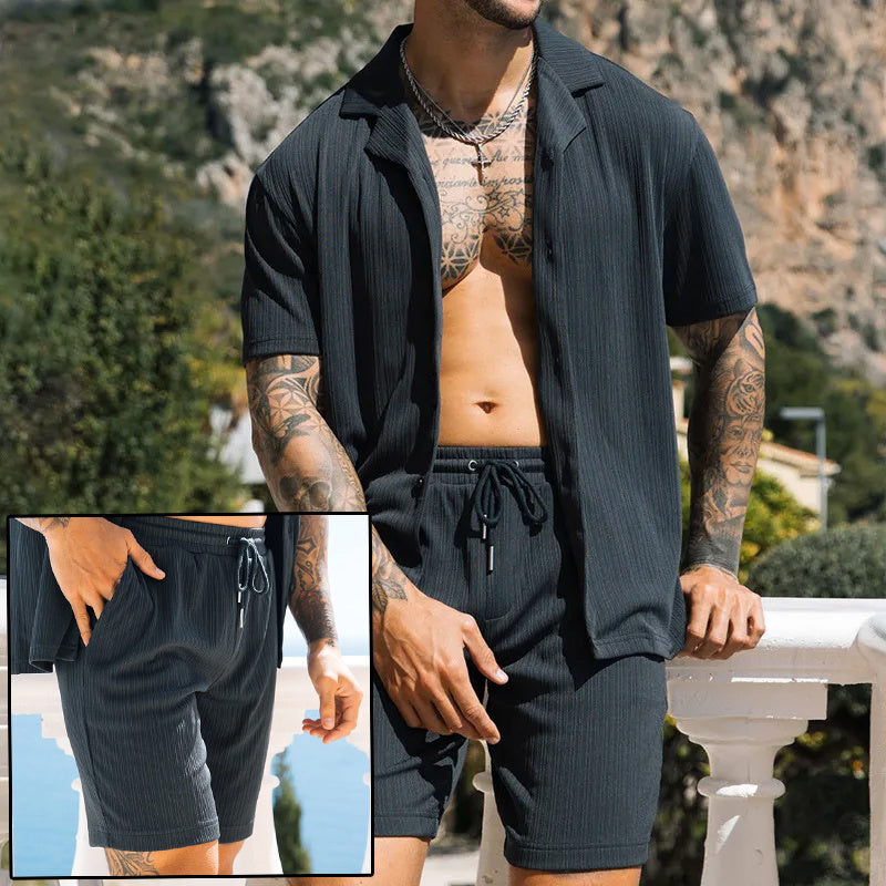 Lapel Button Shirts And Shorts Two Piece null