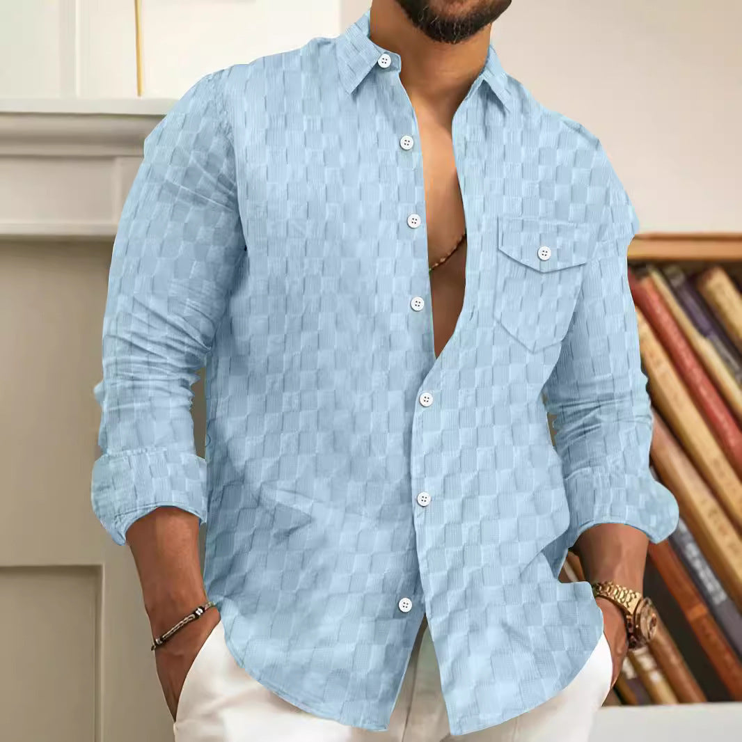 Plaid Jacquard Long Sleeve Lapel Shirt null