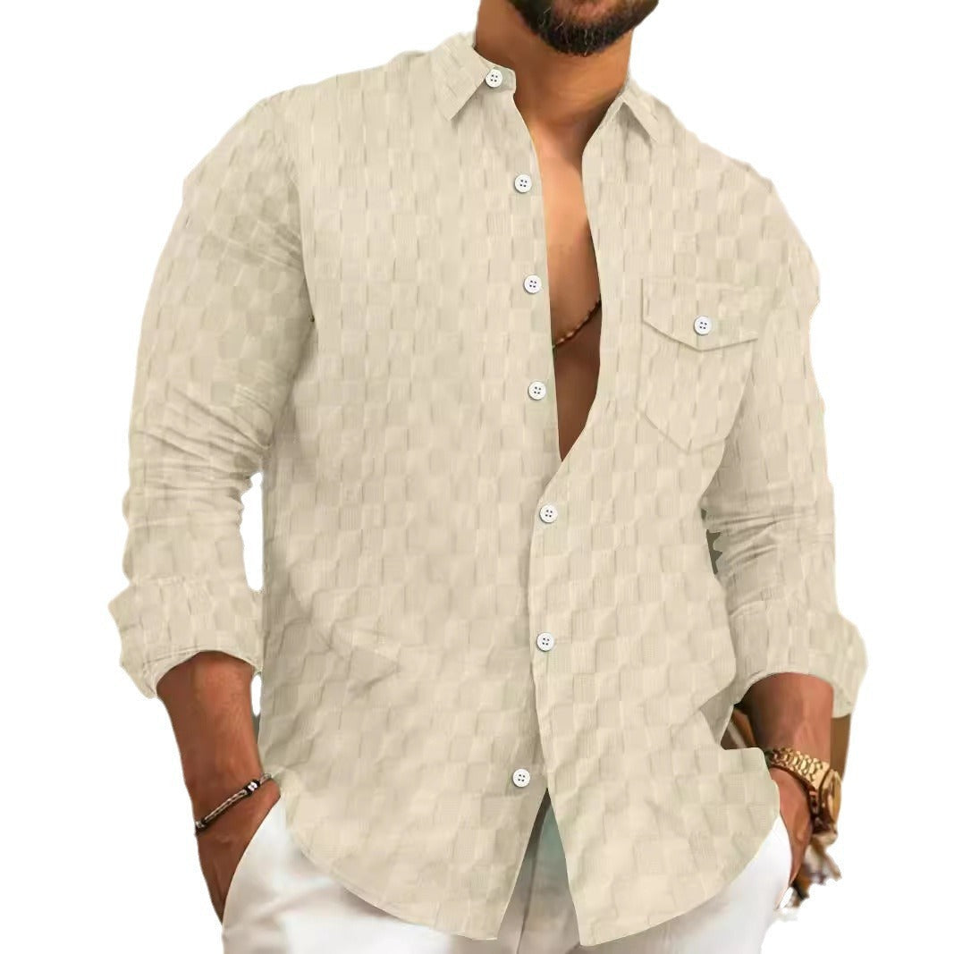 Plaid Jacquard Long Sleeve Lapel Shirt null