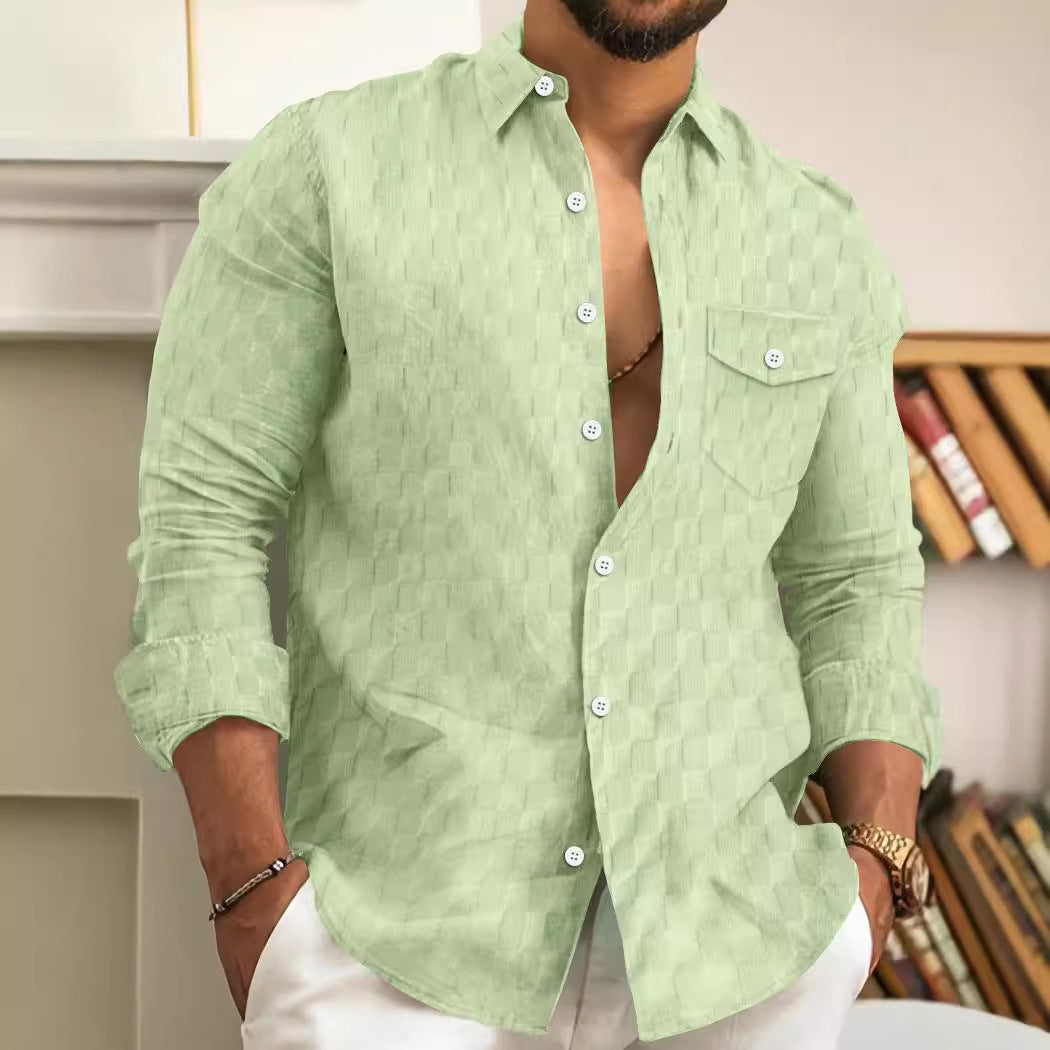 Plaid Jacquard Long Sleeve Lapel Shirt null