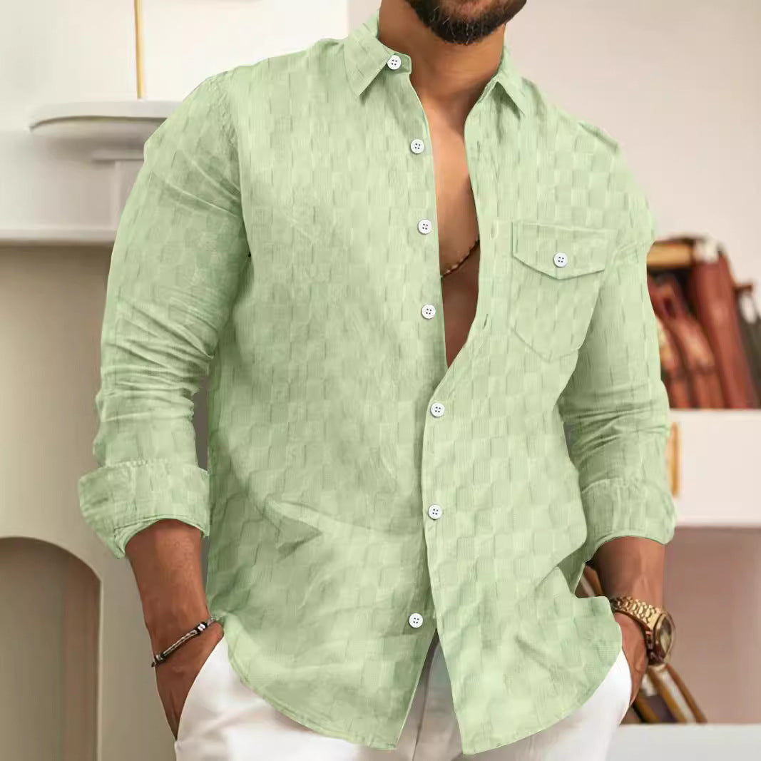 Plaid Jacquard Long Sleeve Lapel Shirt null