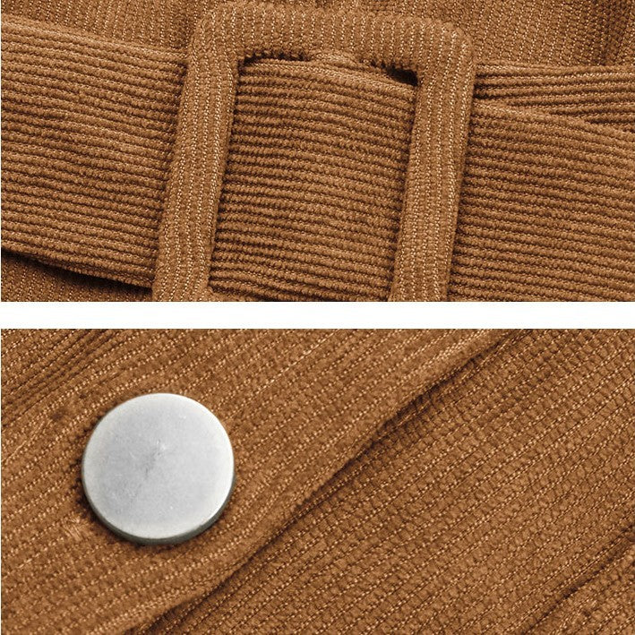 Lapels Long-Sleeved Corduroy Dress null