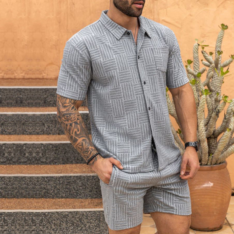 Jacquard Button Shirt Lapel Casual Suit null