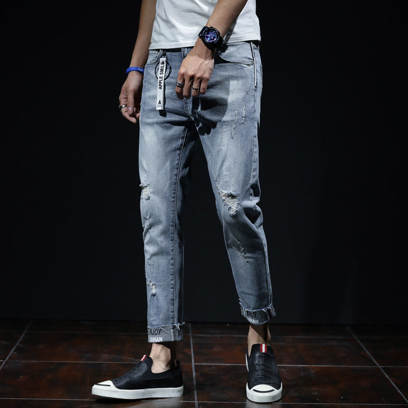 Straight Leg Ripped Jeans null