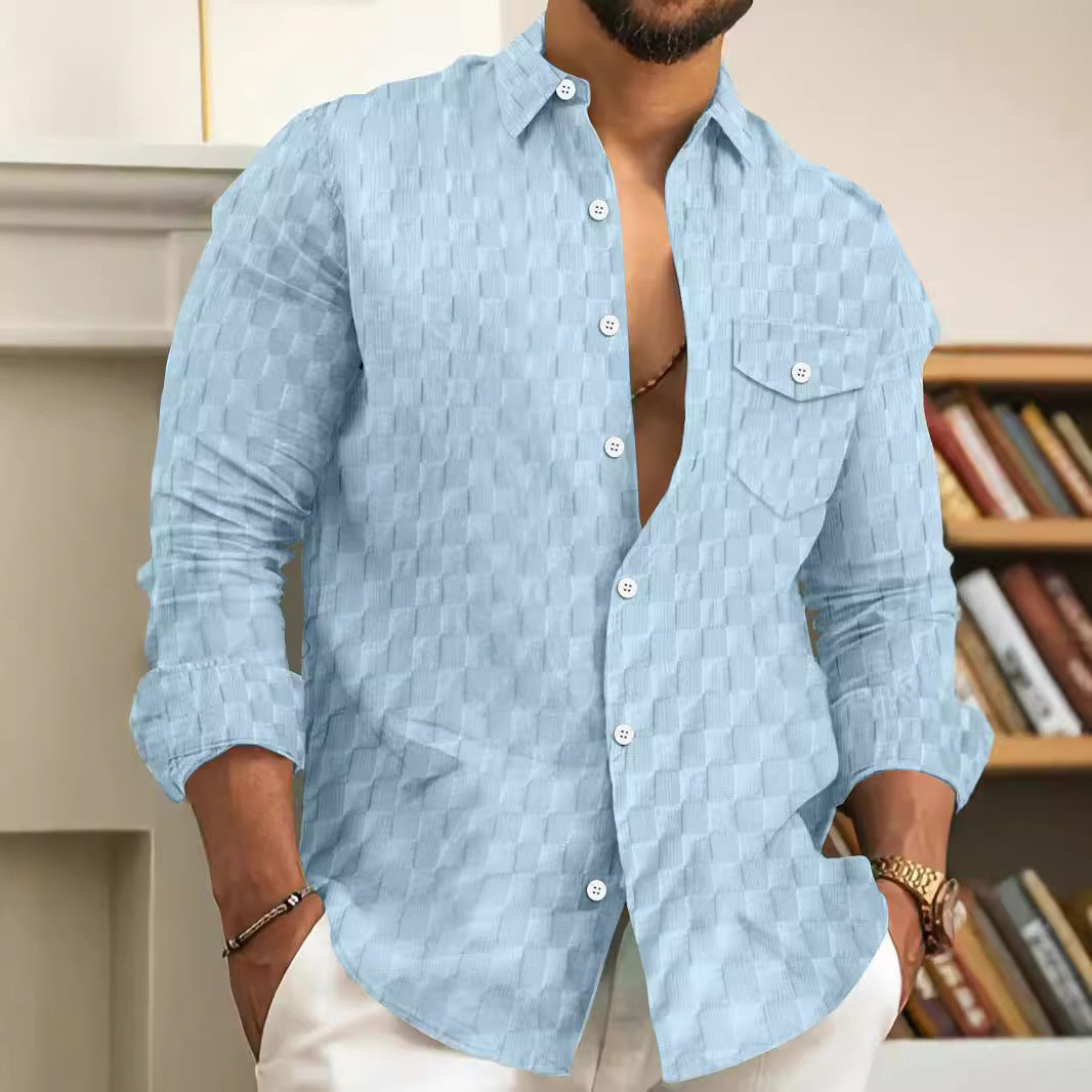 Plaid Jacquard Long Sleeve Lapel Shirt null