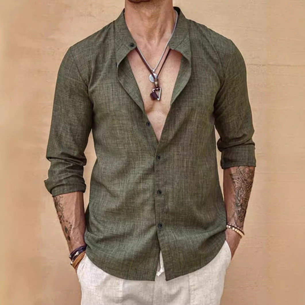 Stand Collar Long Sleeve Shirt null