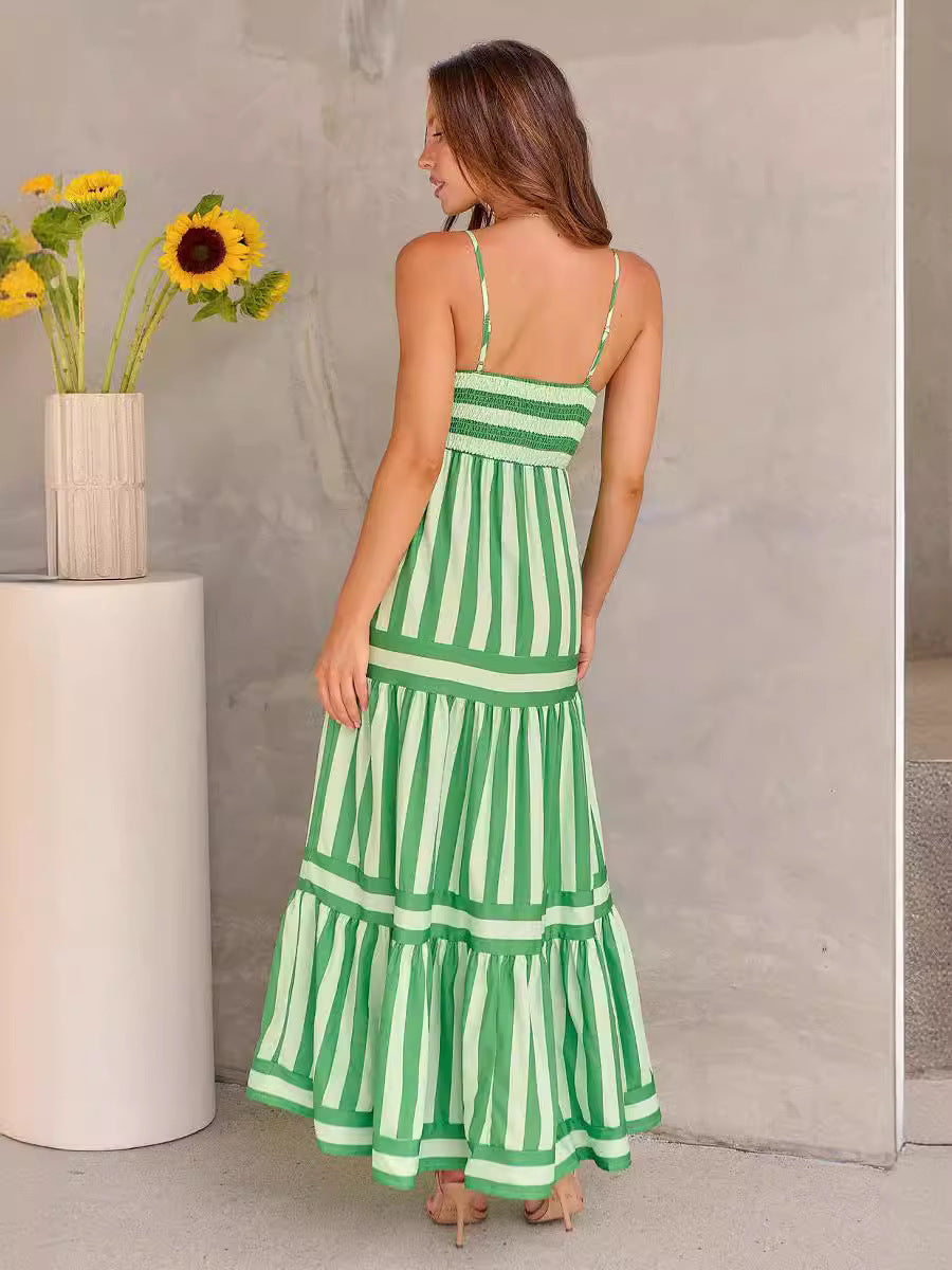 Striped Printed Long Dress With Pockets null