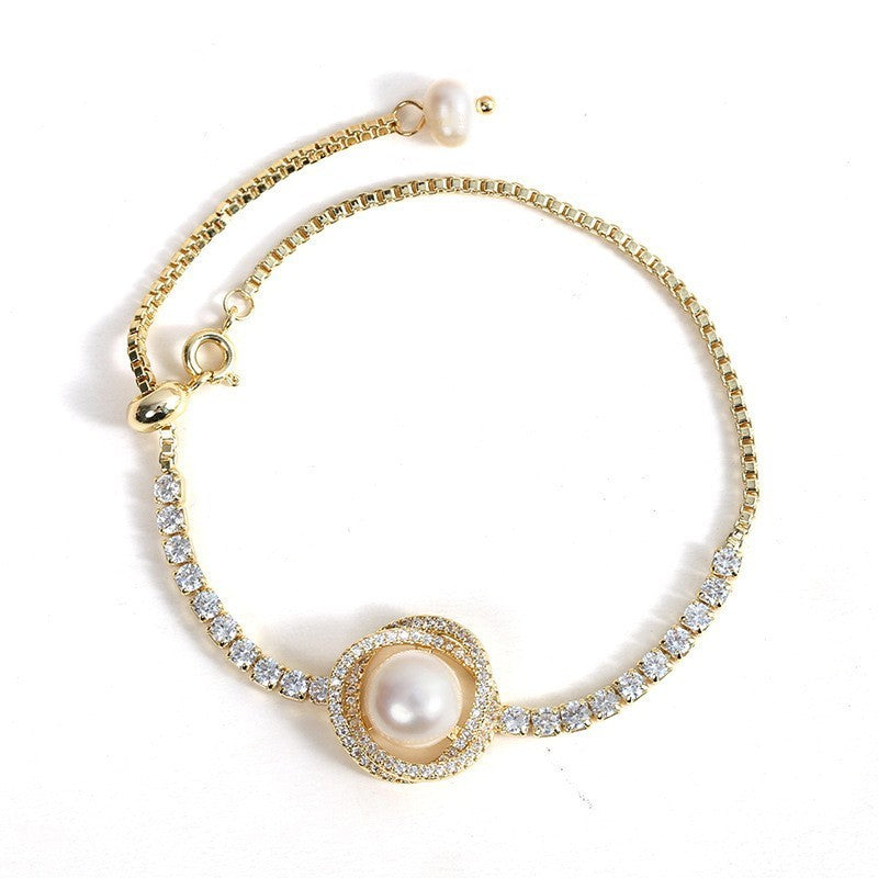 Elegant Pearls Strap Diamond Bracelet null