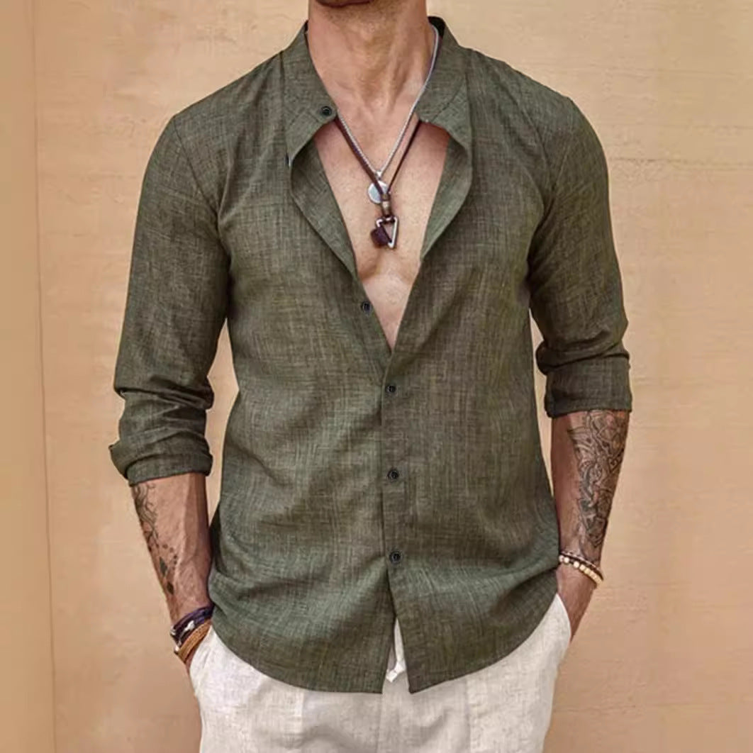 Stand Collar Long Sleeve Shirt null