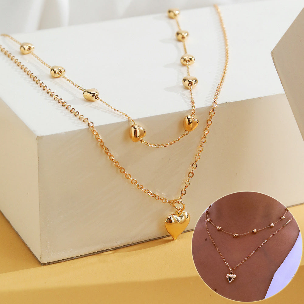 Double-Layer Heart Pendant Necklace null