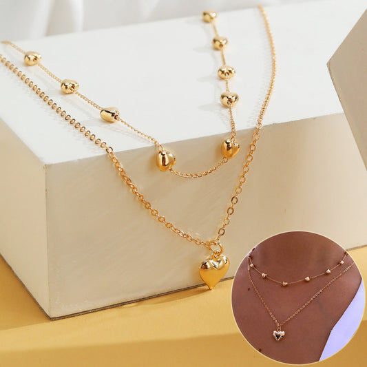 Double-Layer Heart Pendant Necklace null
