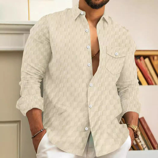 Plaid Jacquard Long Sleeve Lapel Shirt null