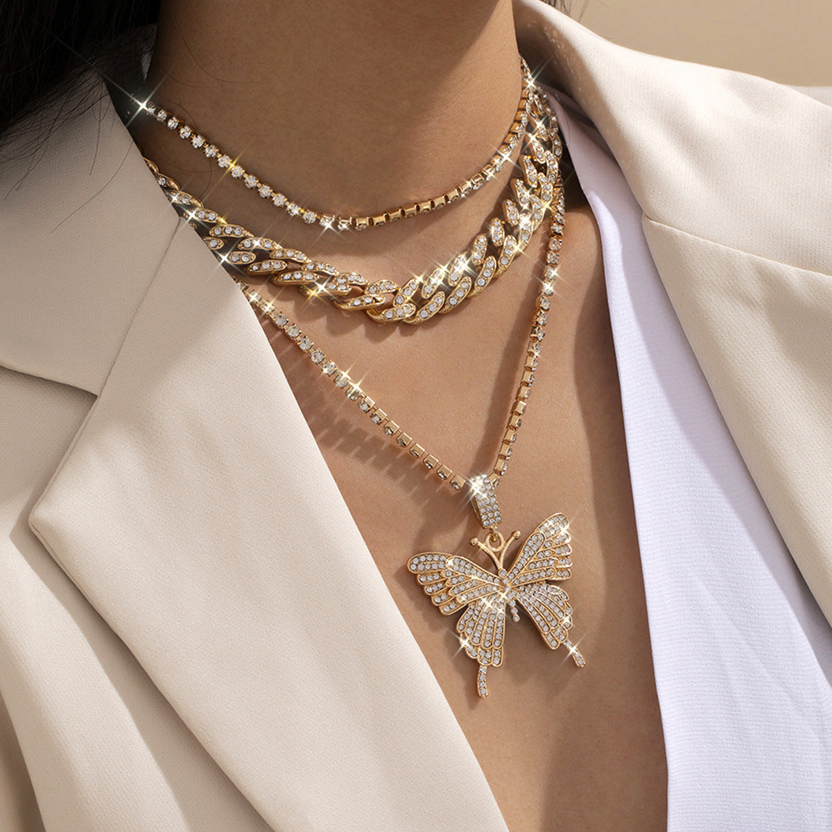Elegant Full Inlaid Cuban Chain Necklace null