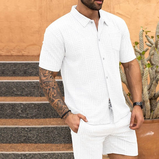 Jacquard Button Shirt Lapel Casual Suit null