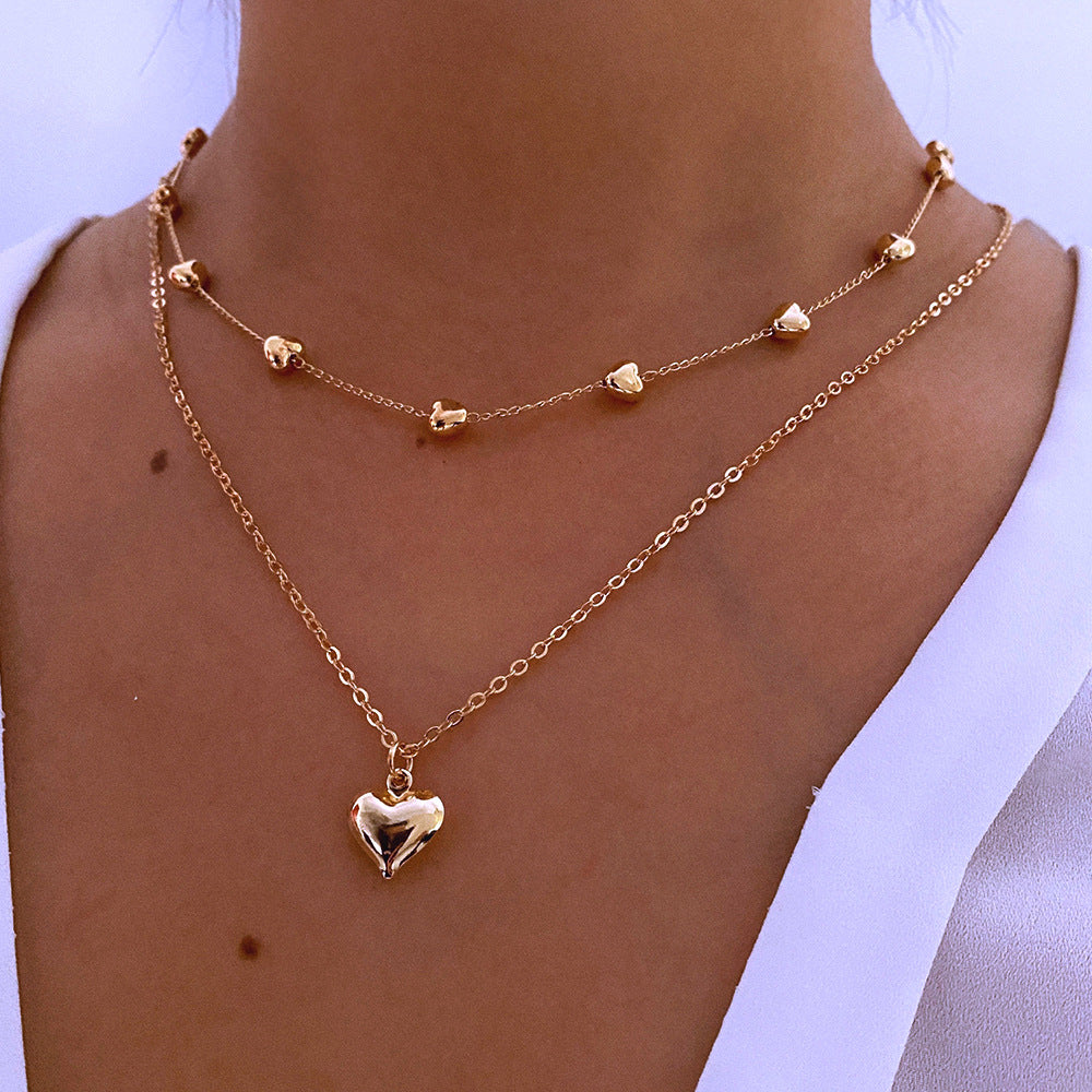 Double-Layer Heart Pendant Necklace null