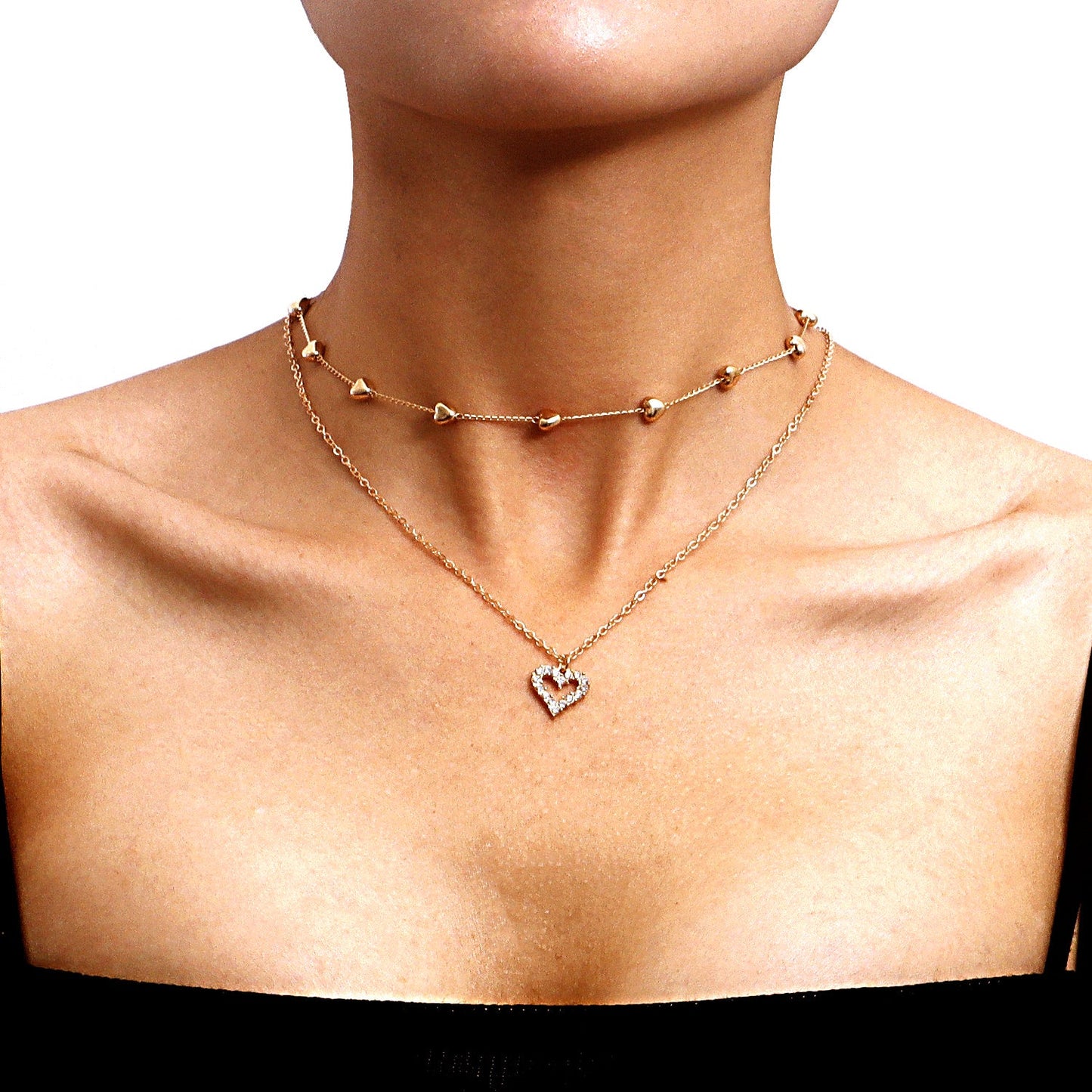 Double-Layer Heart Pendant Necklace null