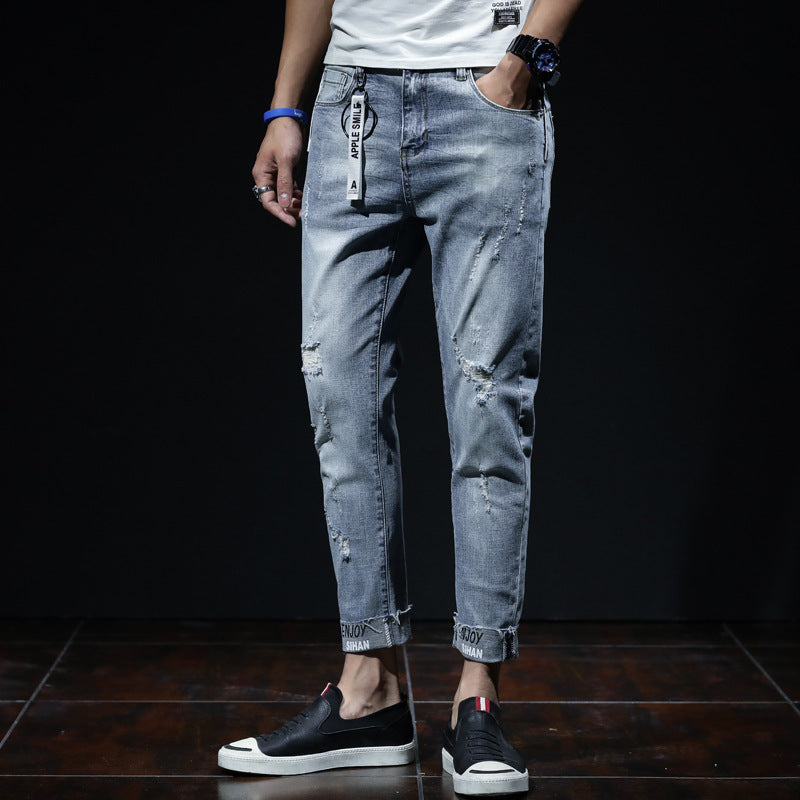 Straight Leg Ripped Jeans null