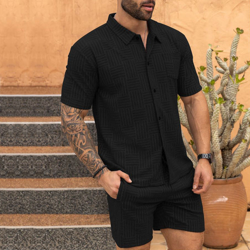 Jacquard Button Shirt Lapel Casual Suit null