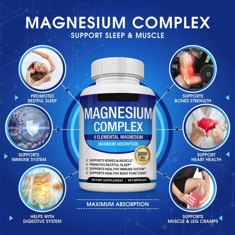 Hot Selling Fitness Edible Magnesium Complex Supplements Cross-Border In-Stock Magnesium Capsules Essential Minerals